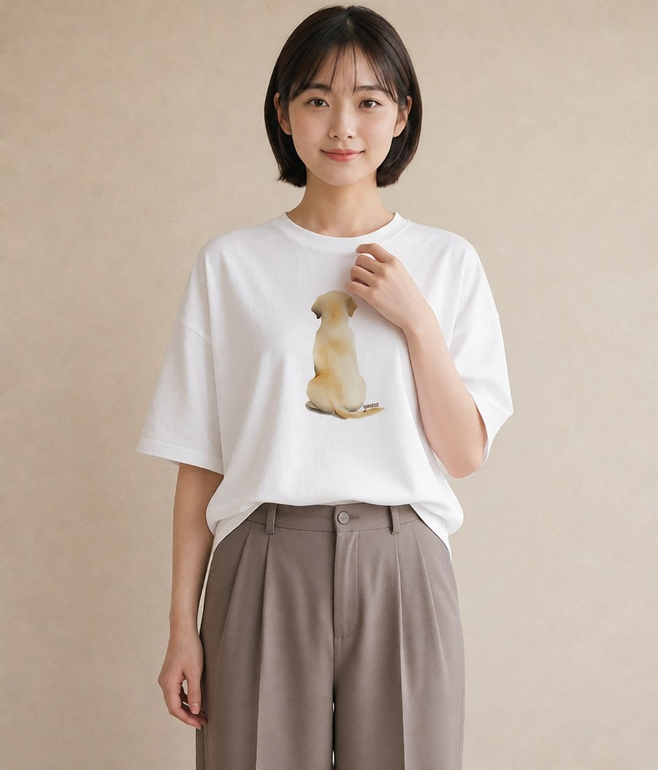 半袖Tシャツ レディース ラブラドールレトリバー 犬 いぬ イラスト 個性的 自分用 ルームウェア 白T YMAZO