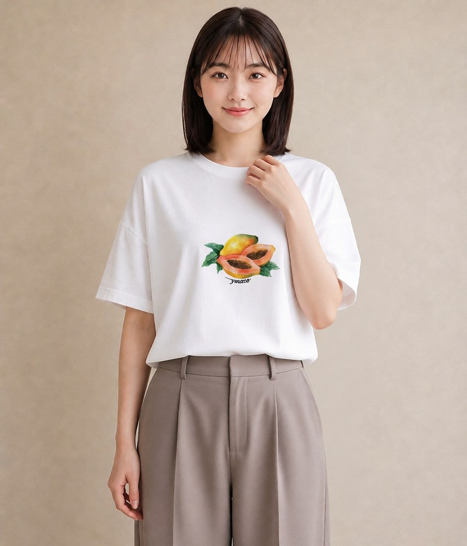 Tシャツ レディース メロン 食べ物 フード イラスト ガーリー 姉妹 送別ギフト 白T YMAZO