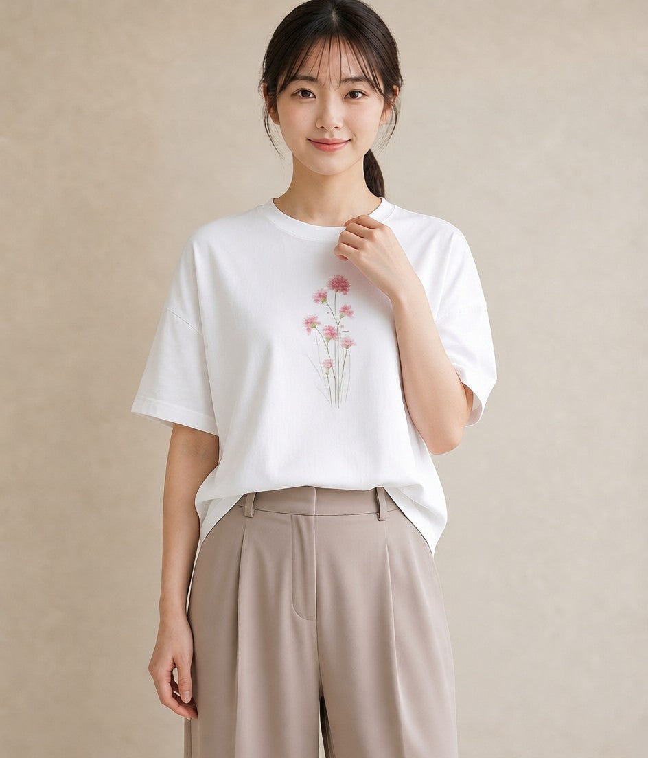 プリントTシャツ レディース カスミソウ かすみ草 花 花柄 イラスト ミニマル 姉妹 送別ギフト 白T YMAZO