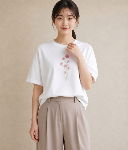 プリントTシャツ レディース カスミソウ かすみ草 花 花柄 イラスト ミニマル 姉妹 送別ギフト 白T YMAZO