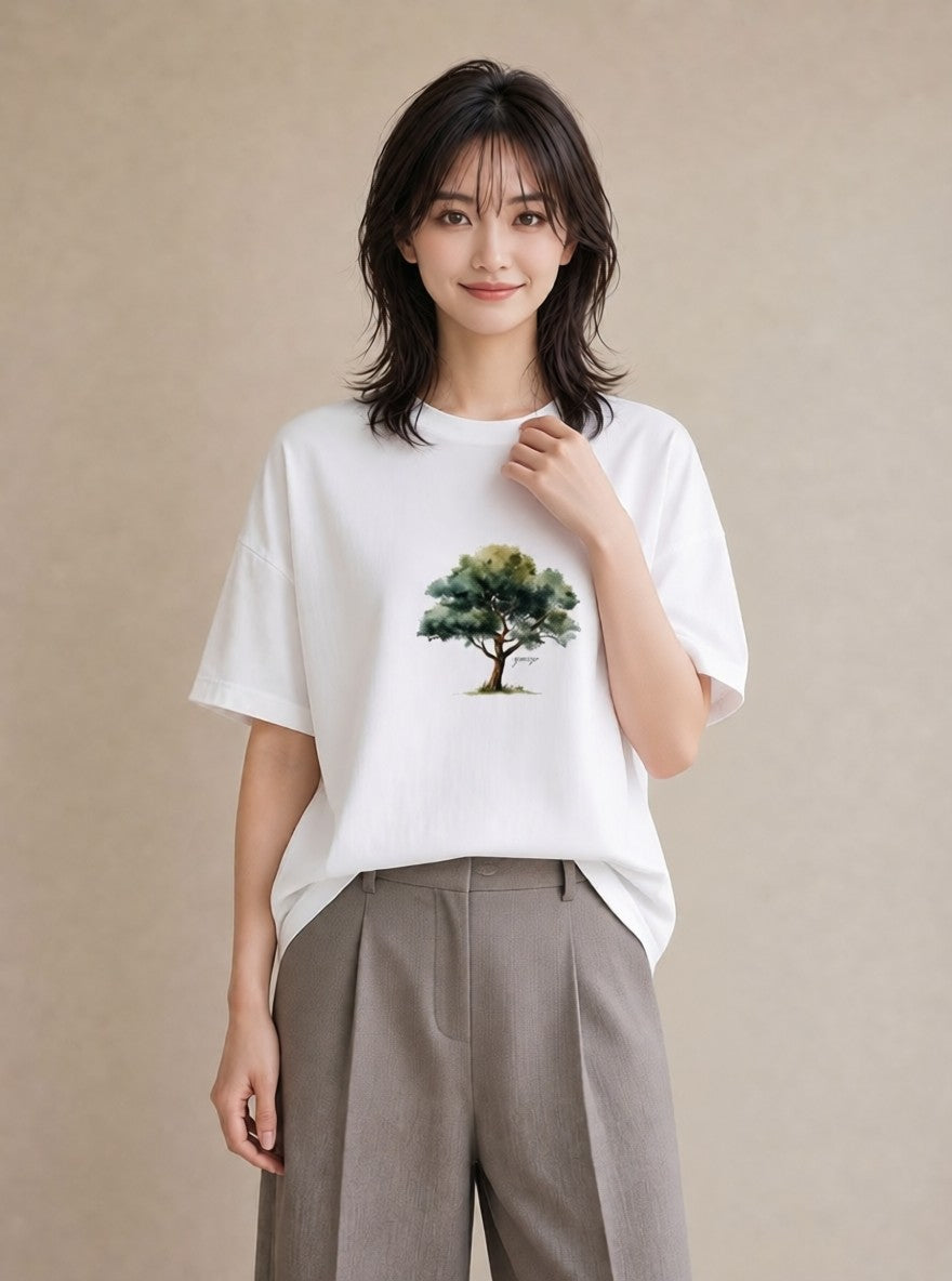 デザインTシャツ レディース 森 植物 ボタニカル イラスト ゆるコーデ お出かけ 普段着 白T YMAZO