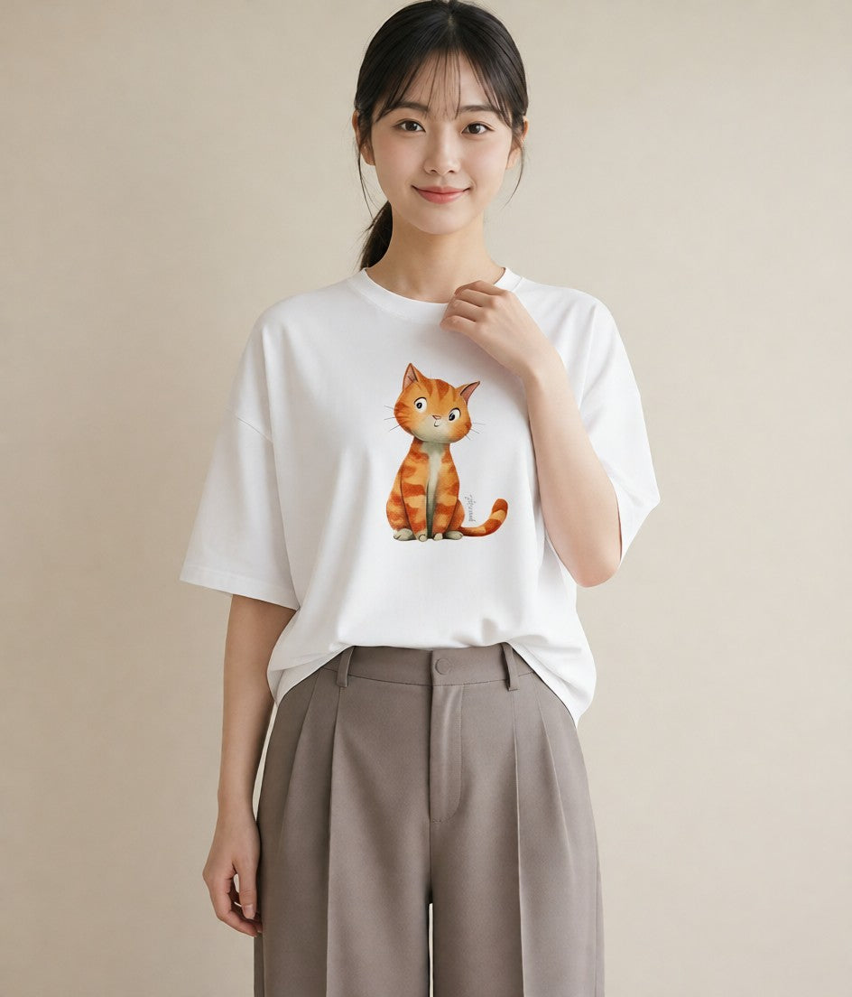 半袖Tシャツ レディース マンチカン 猫 ねこ イラスト 水彩風 女性向けギフト 散歩 白T YMAZO