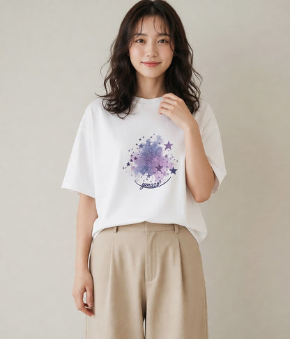 プリントTシャツ レディース 星空 宇宙 イラスト モード 20代 カジュアルコーデ 白T YMAZO