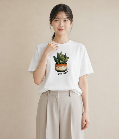 グラフィックTシャツ レディース 多肉植物 植物 ボタニカル イラスト ユニーク 散歩 お出かけ 白T YMAZO
