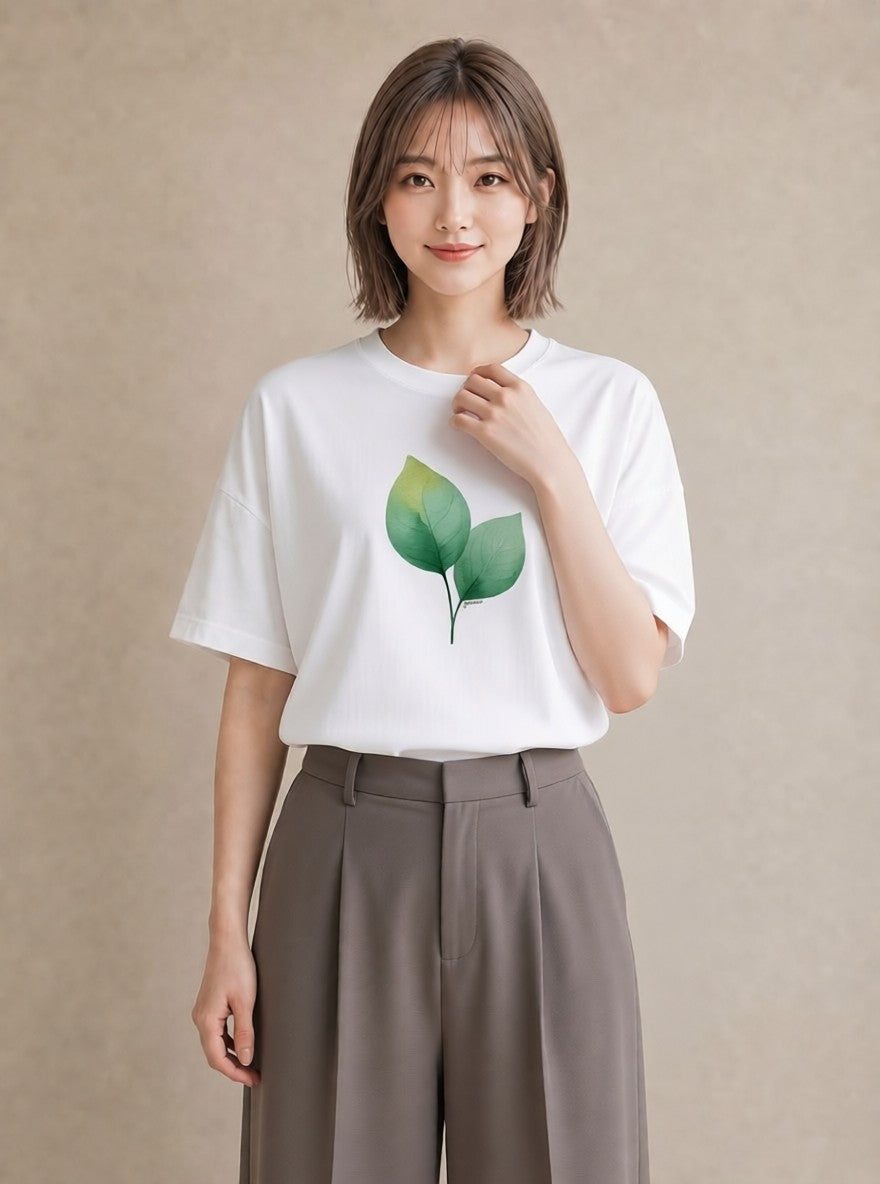デザインTシャツ レディース 観葉植物 植物 ボタニカル イラスト アート風 カジュアルコーデ 買い物 白T YMAZO