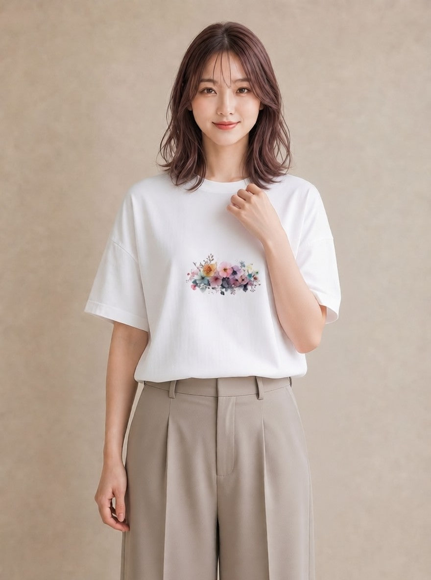 デザインTシャツ レディース 花 花柄 イラスト 可愛い 親子 20代 白T YMAZO
