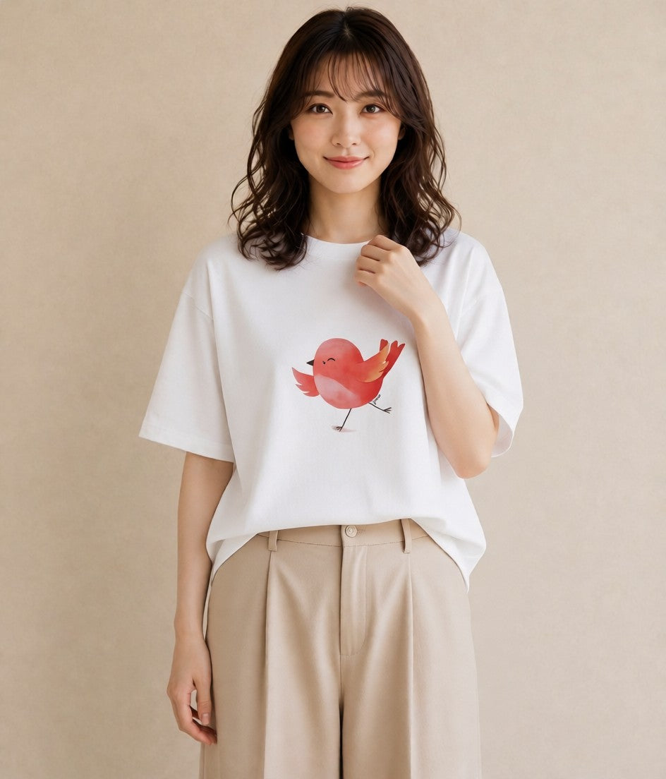 グラフィックTシャツ レディース ボタンインコ ペット 動物 イラスト きれいめ ホワイトデー 春服 白T YMAZO