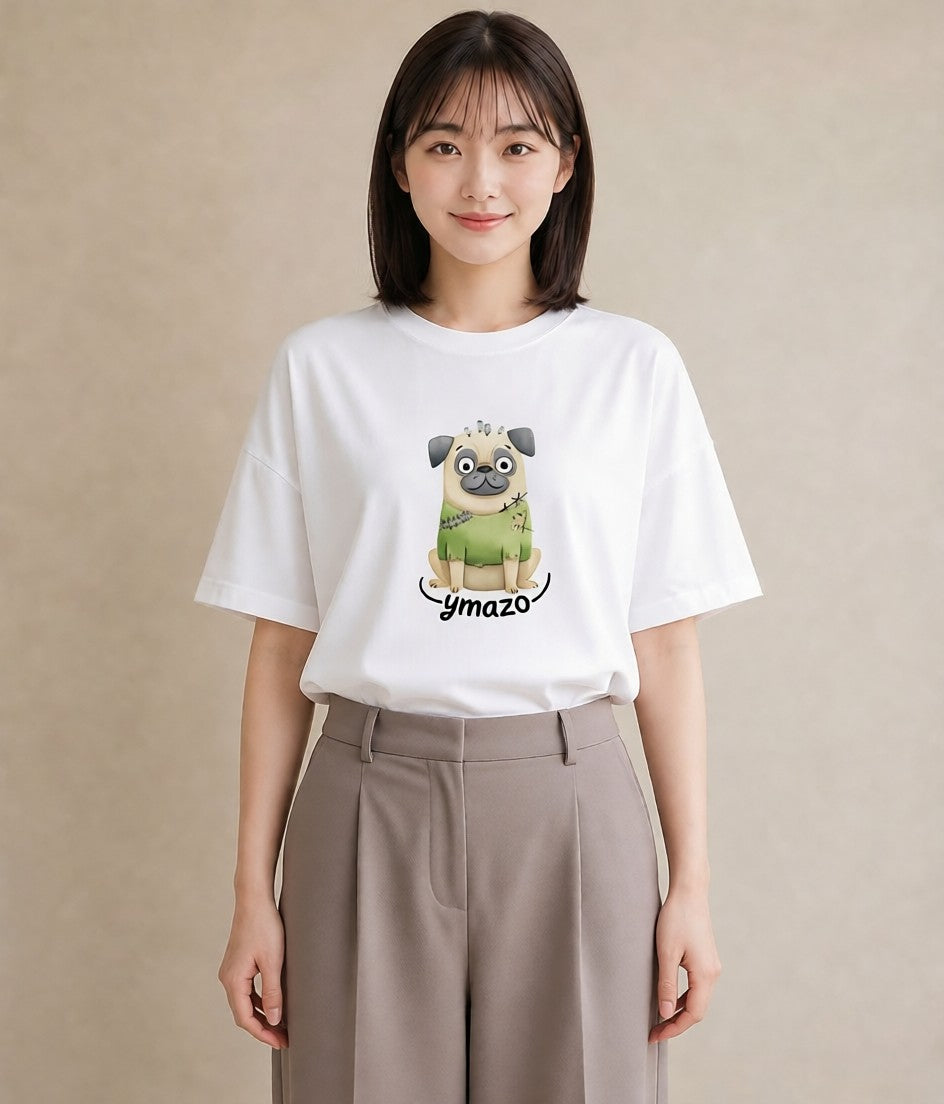 デザインTシャツ レディース わんこ 犬 いぬ イラスト ユニーク 夏コーデ 通学 白T YMAZO