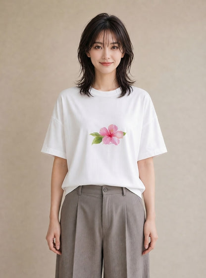 Tシャツ レディース あさがお 朝顔 花 花柄 イラスト 旅行コーデ 海 カフェ巡り 白T