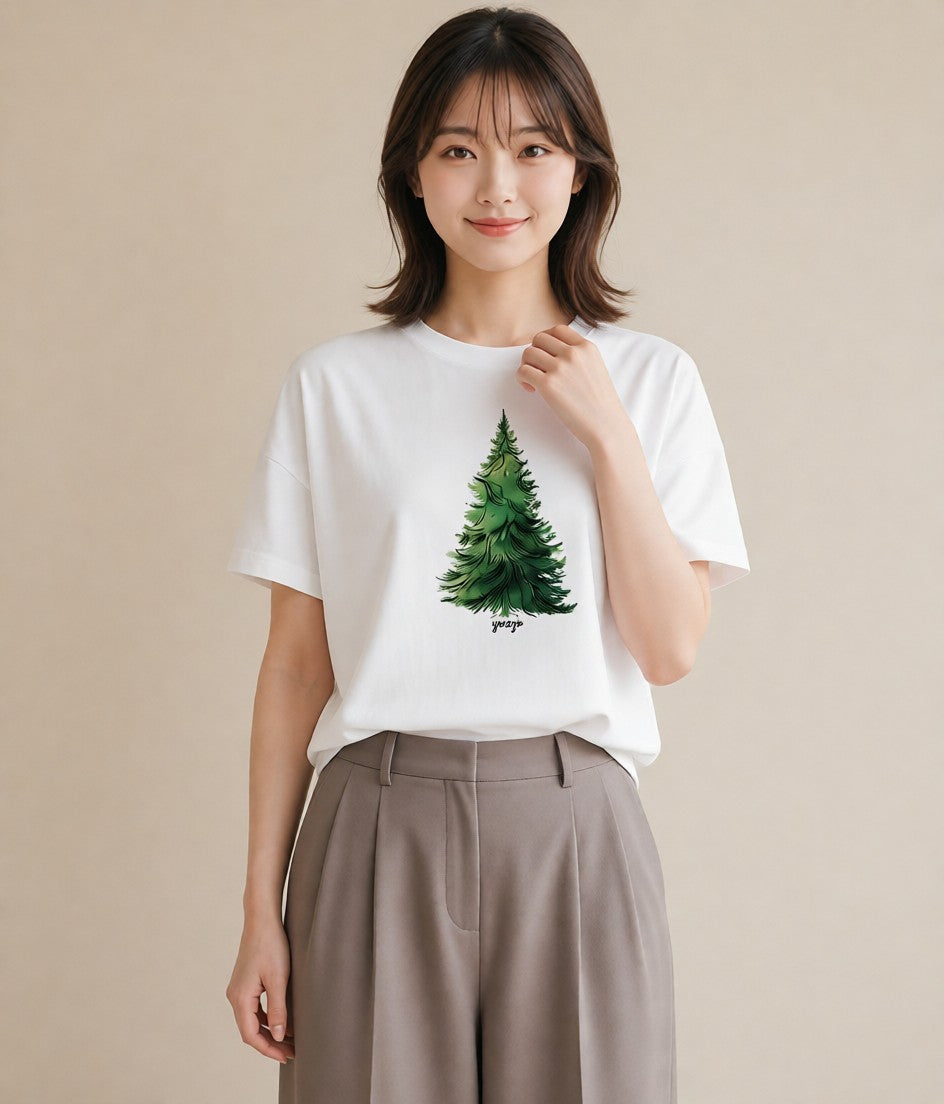 半袖Tシャツ レディース 木 植物 ボタニカル イラスト アート風 おしゃれギフト 社会人 白T YMAZO