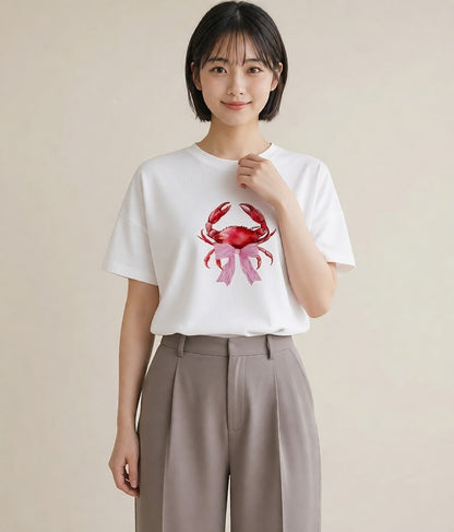 デザインTシャツ レディース エビ 海の生き物 海 イラスト アート風 女性向けギフト 散歩 白T YMAZO