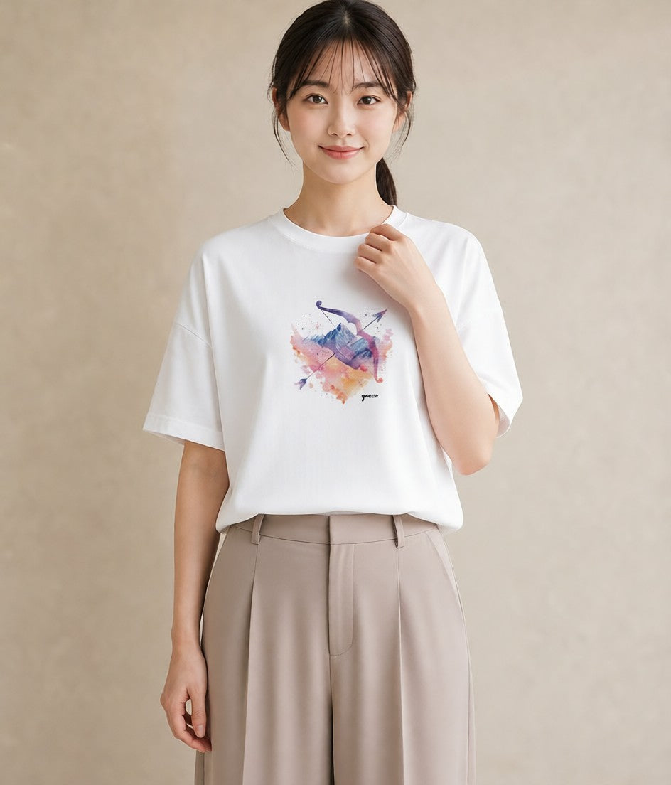 半袖Tシャツ レディース 水瓶座 星空 宇宙 イラスト 休日コーデ カフェ服 クリスマス 白T YMAZO