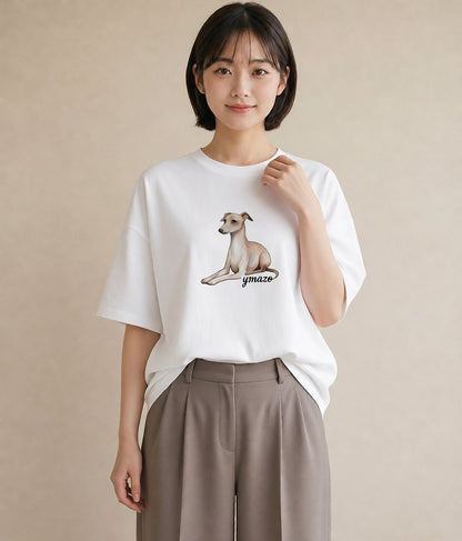 プリントTシャツ レディース イタリアングレーハウンド 犬 いぬ イラスト レトロ 普段着 週末コーデ 白T YMAZO
