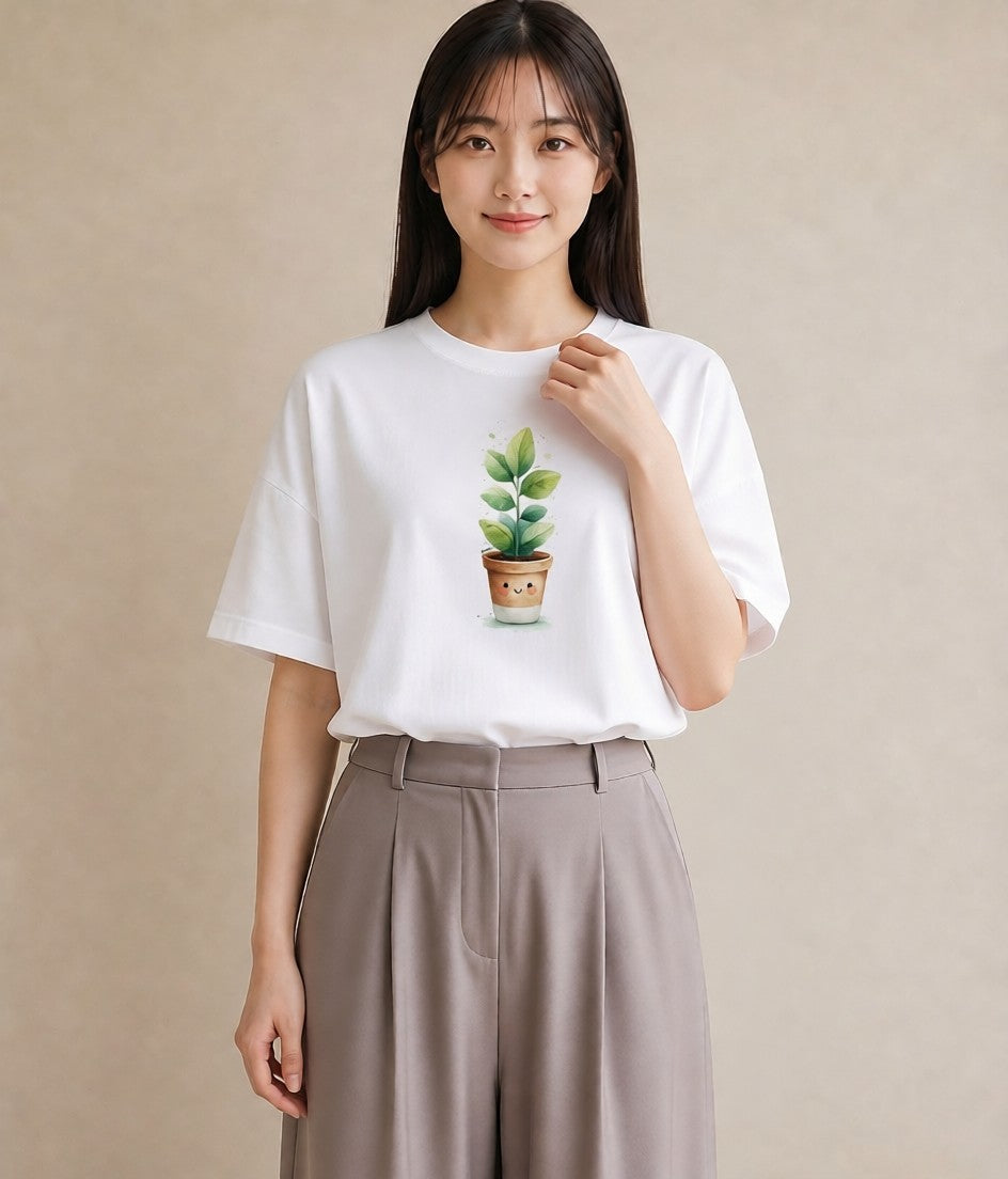 半袖Tシャツ レディース ガラス瓶 小枝 ボタニカル ナチュラル アンティーク イラスト 休日コーデ 帰省 ラフ 白T YMAZO
