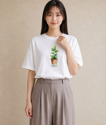 半袖Tシャツ レディース ガラス瓶 小枝 ボタニカル ナチュラル アンティーク イラスト 休日コーデ 帰省 ラフ 白T YMAZO