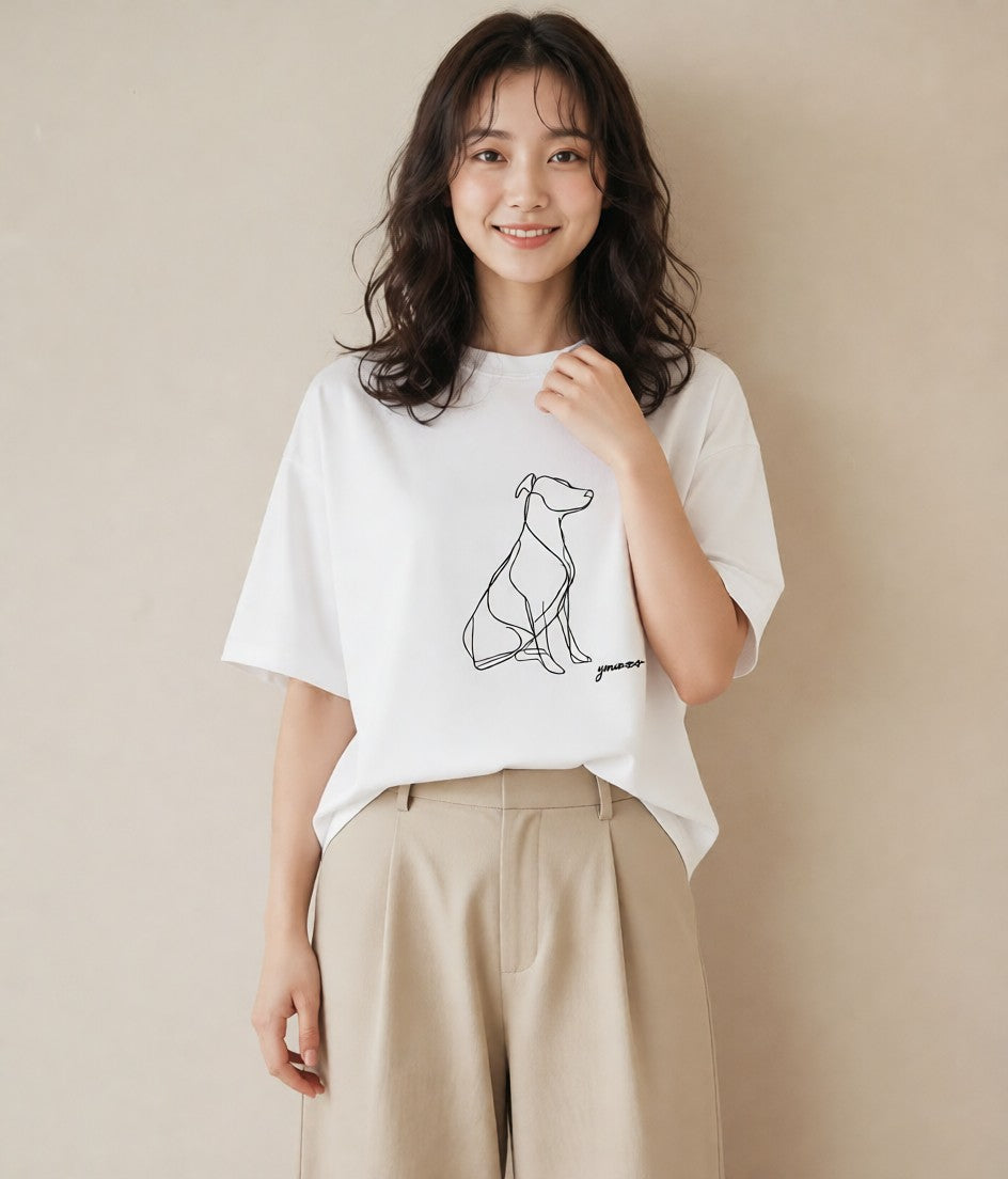 グラフィックTシャツ レディース 犬 いぬ わんこ イラスト 手描き風 20代 カジュアルコーデ 白T YMAZO