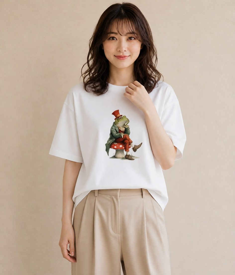 デザインTシャツ レディース アマガエル ペット 動物 イラスト 個性的 夏コーデ 通学 白T YMAZO
