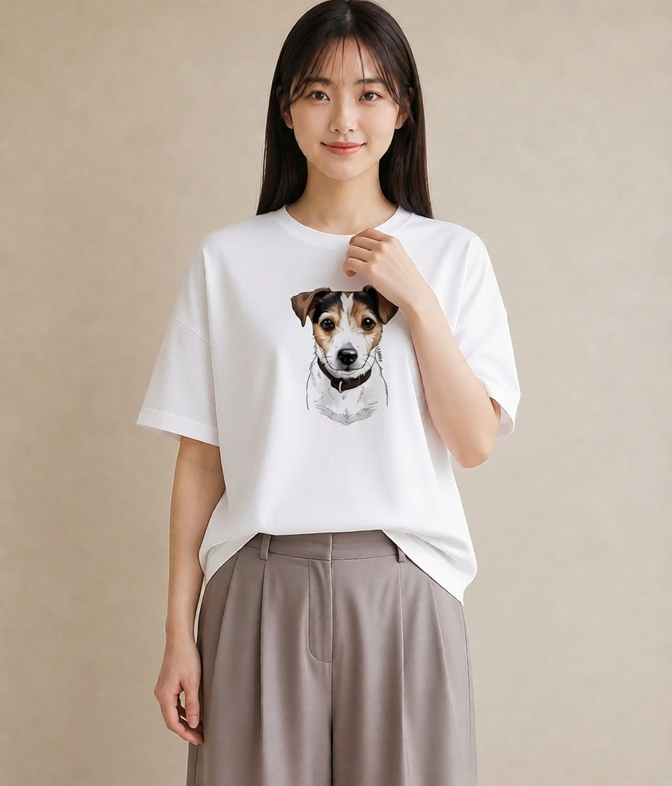 デザインTシャツ レディース ジャックラッセルテリア 犬 いぬ イラスト 手描き風 女性 旅行用 白T YMAZO