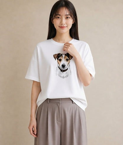 デザインTシャツ レディース ジャックラッセルテリア 犬 いぬ イラスト 手描き風 女性 旅行用 白T YMAZO