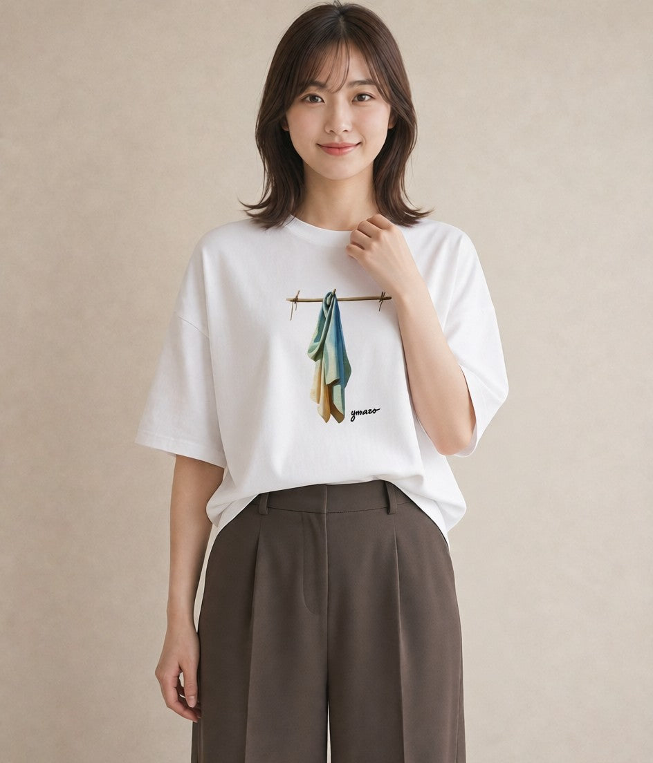 プリントTシャツ レディース 洗濯物 風 ナチュラル アンティーク イラスト ガーリー カフェ巡り 女子会 白T YMAZO