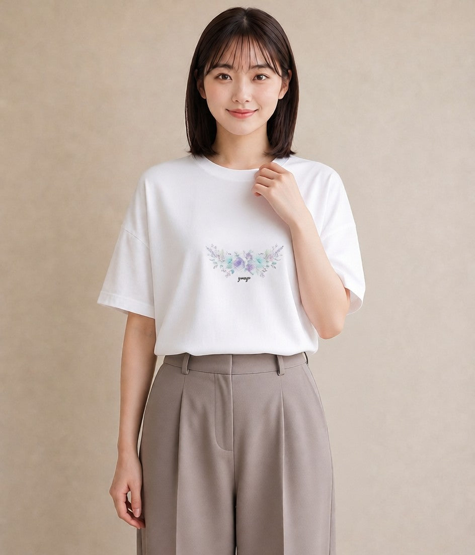 Tシャツ レディース ポスト 野の花 レトロ ナチュラル アンティーク イラスト ゆるコーデ 旅行 母娘コーデ 白T YMAZO