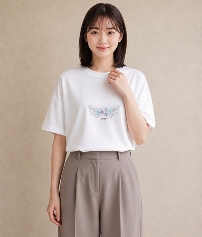 Tシャツ レディース ポスト 野の花 レトロ ナチュラル アンティーク イラスト ゆるコーデ 旅行 母娘コーデ 白T YMAZO