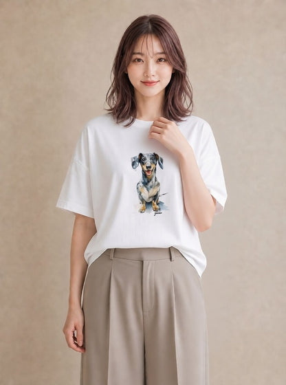 デザインTシャツ レディース いぬ 犬 ワンコ イラスト 個性的 母の日 ビーチ 白T YMAZO