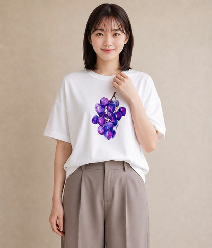 半袖Tシャツ レディース ブルーベリー 食べ物 フード イラスト ユニーク ペアコーデ 秋コーデ 白T YMAZO