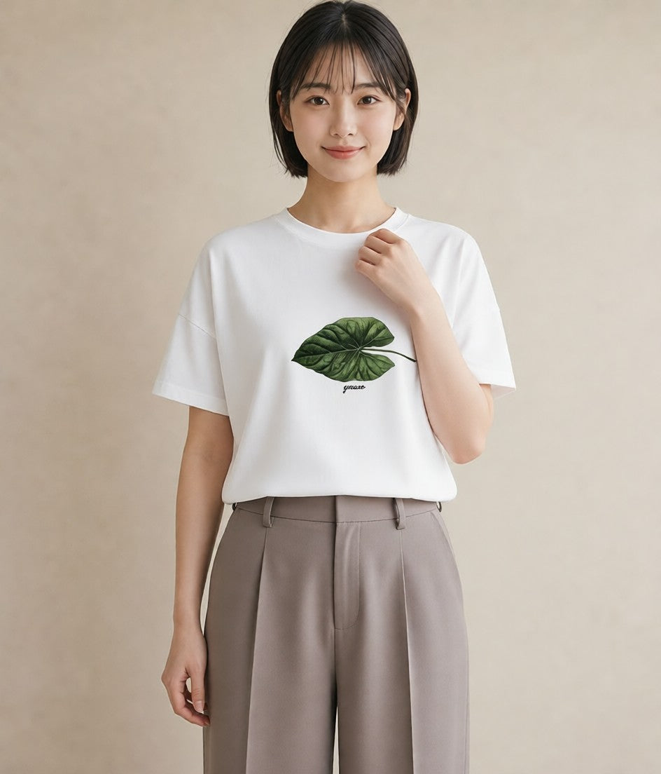 グラフィックTシャツ レディース 葉っぱ 植物 ボタニカル イラスト 個性的 おしゃれギフト 社会人 白T YMAZO