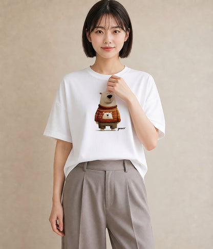 デザインTシャツ レディース しろくま 白くま 動物 アニマル イラスト 北欧風 春服 ミセス 白T YMAZO
