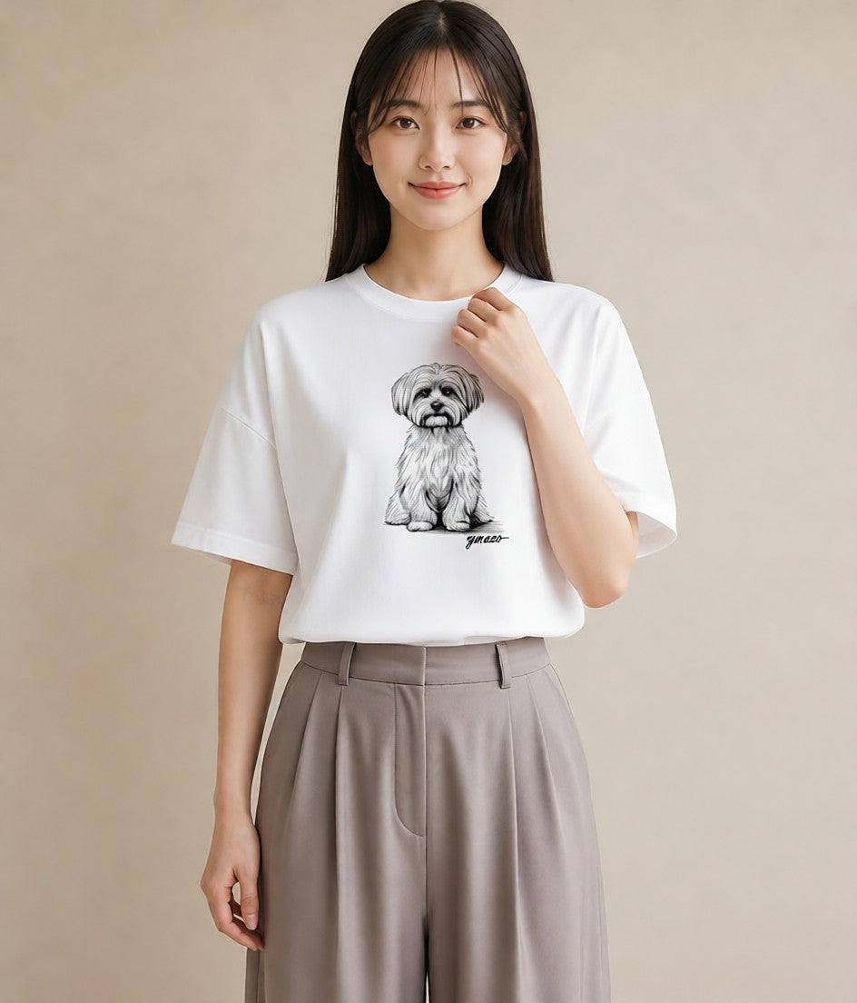 Tシャツ レディース マルチーズ 犬 いぬ イラスト 上品 ギフト 母の日 白T YMAZO