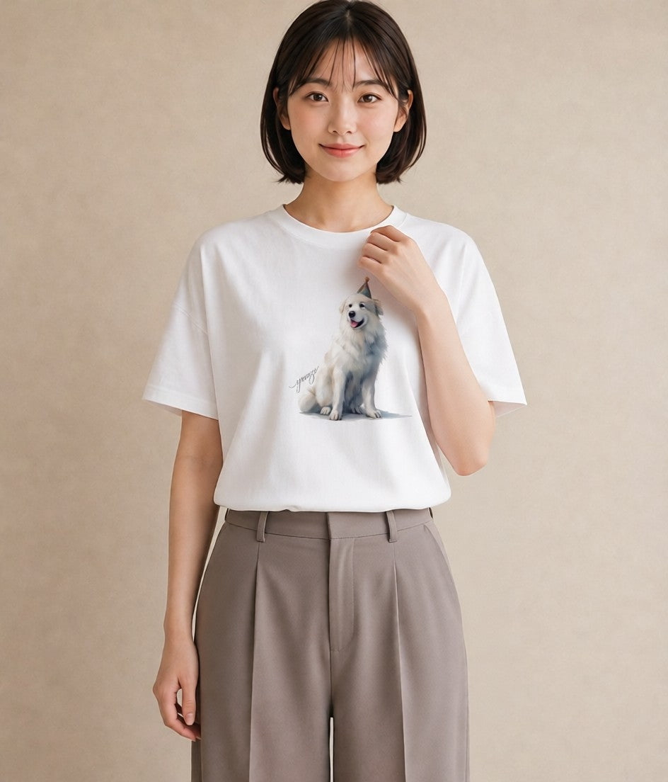 デザインTシャツ レディース 黒柴 犬 いぬ イラスト 淡色 レイヤード 友達ギフト 白T YMAZO