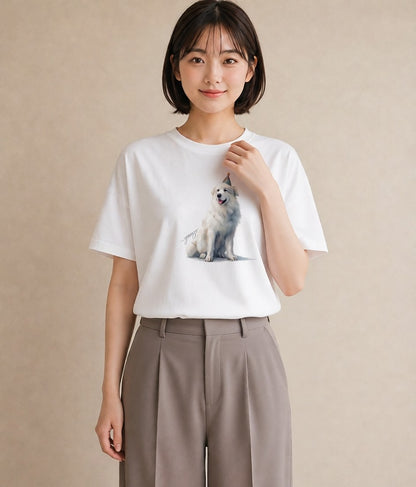 デザインTシャツ レディース 黒柴 犬 いぬ イラスト 淡色 レイヤード 友達ギフト 白T YMAZO