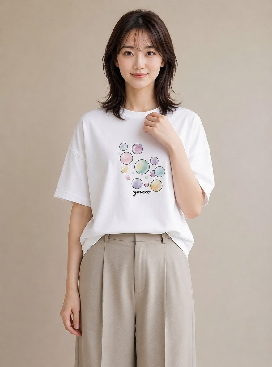 デザインTシャツ レディース 紙風船 和紙 ナチュラル アンティーク イラスト お洒落 ラフ レイヤード 白T YMAZO