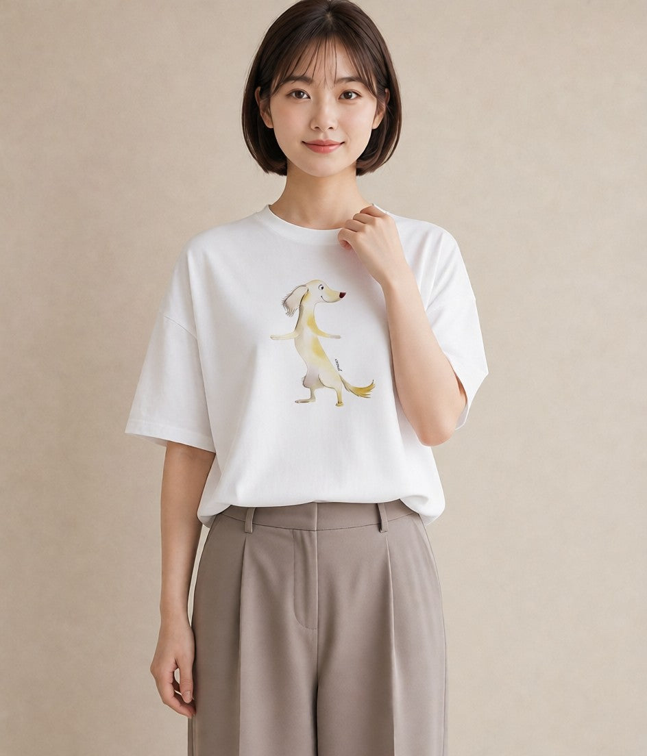 グラフィックTシャツ レディース わんちゃん 犬 いぬ イラスト 抜け感 海 カフェ巡り 白T YMAZO