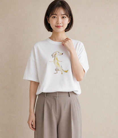 グラフィックTシャツ レディース わんちゃん 犬 いぬ イラスト 抜け感 海 カフェ巡り 白T YMAZO