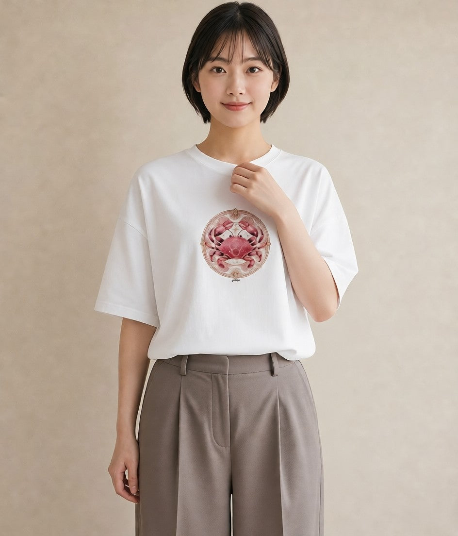 半袖Tシャツ レディース 牡羊座 星空 宇宙 イラスト シック カジュアルコーデ 買い物 白T YMAZO