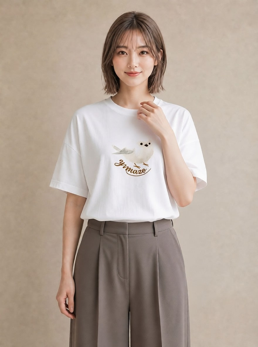 プリントTシャツ レディース シロフクロウ 動物 アニマル イラスト 韓国風 ホワイトデー 春服 白T YMAZO