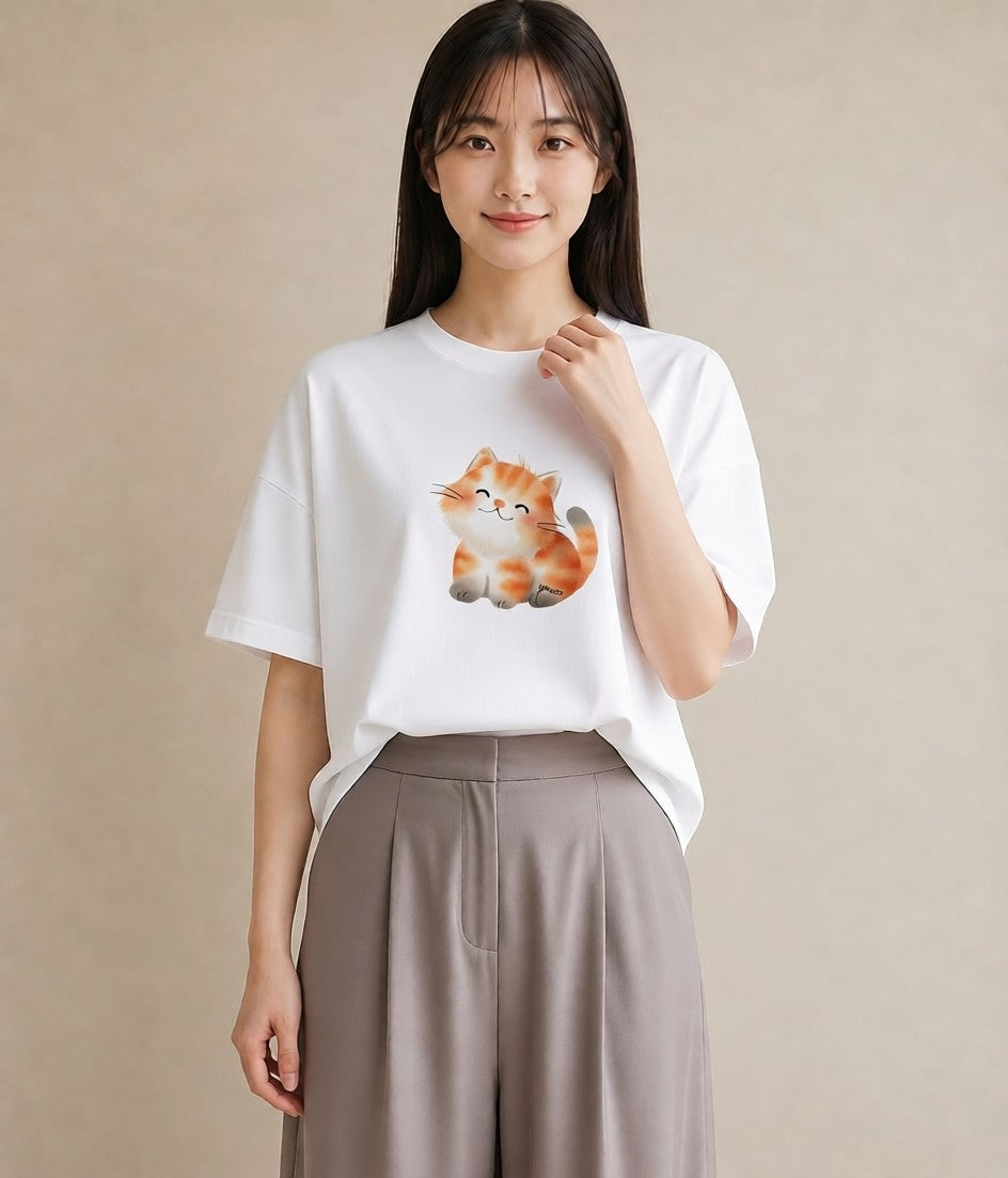 デザインTシャツ レディース ソマリ 猫 ねこ イラスト 線画 ママ カフェ服 白T YMAZO