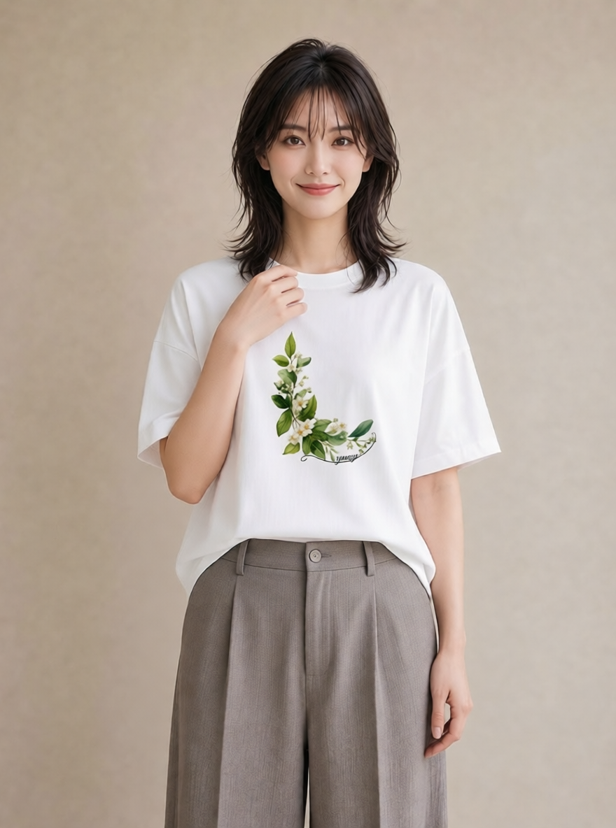 デザインTシャツ レディース 金木犀 花 花柄 イラスト ゆるコーデ 姉妹 送別ギフト 白T YMAZO