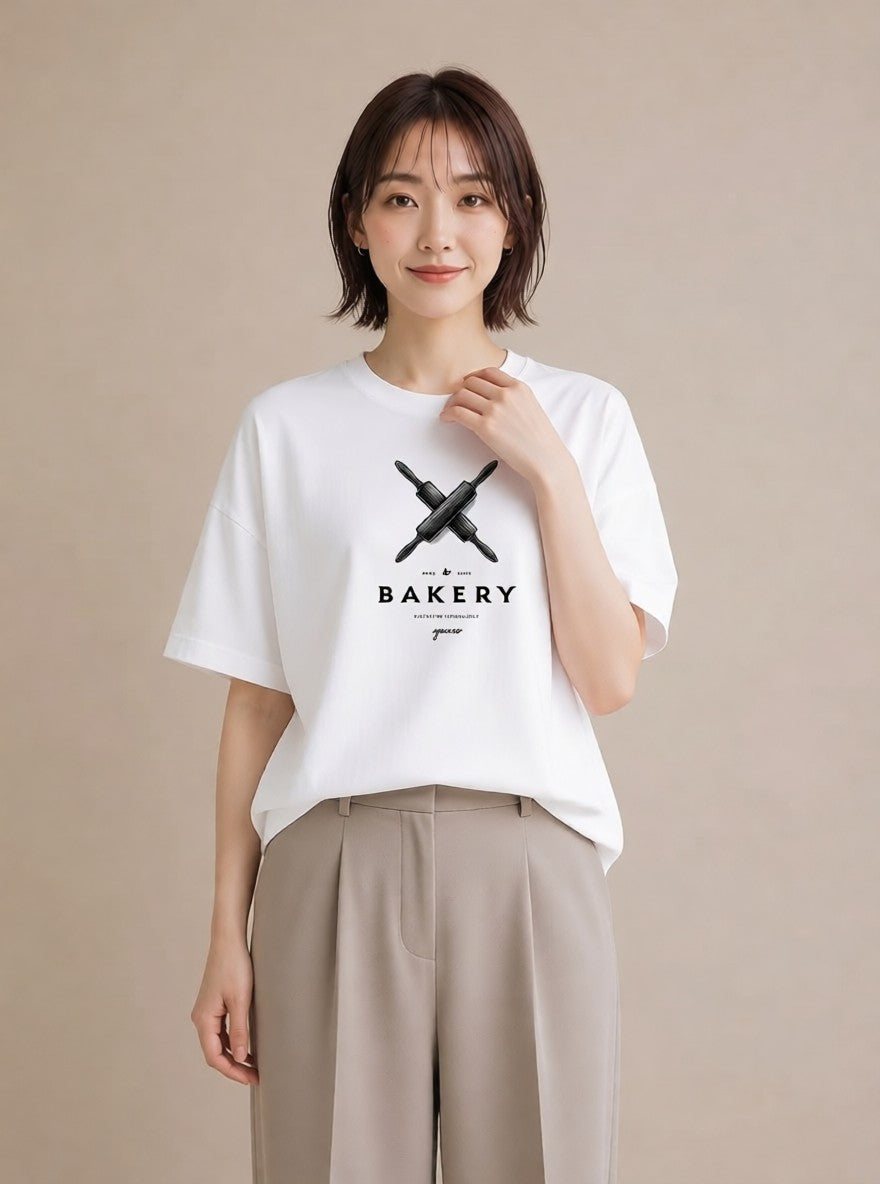 デザインTシャツ レディース パン ベーカリー レトロ イラスト ミニマル 女子会 お揃い 白T YMAZO