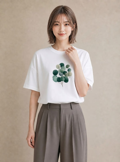プリントTシャツ レディース 葉っぱ 植物 ボタニカル イラスト シンプル デイリーウェア 休日 白T YMAZO