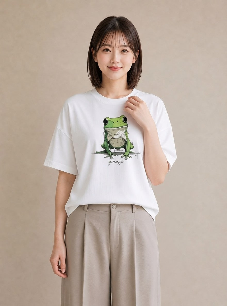 プリントTシャツ レディース アマガエル ペット 動物 イラスト カフェコーデ カフェ巡り 女子会 白T YMAZO
