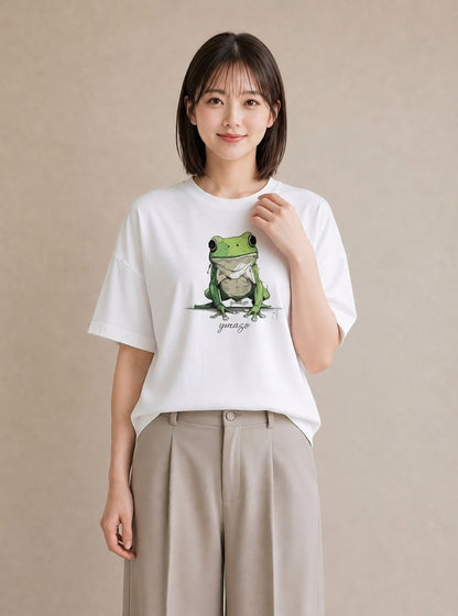 プリントTシャツ レディース アマガエル ペット 動物 イラスト カフェコーデ カフェ巡り 女子会 白T YMAZO