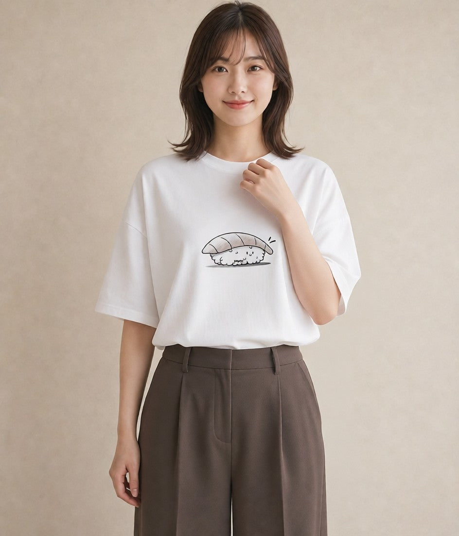 半袖Tシャツ レディース おにぎり 食べ物 フード イラスト ラフカジュアル 敬老の日 ホワイトデー 白T YMAZO