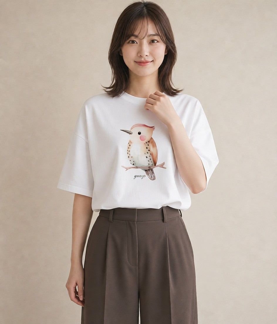 プリントTシャツ レディース セキセイインコ ペット 動物 イラスト こなれ感 誕生日プレゼント 綿100 白T YMAZO