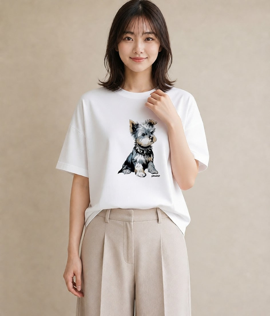 Tシャツ レディース ヨークシャーテリア 犬 いぬ イラスト ナチュラル 姉妹 送別ギフト 白T YMAZO