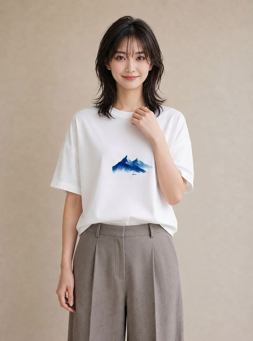 デザインTシャツ レディース 山 星空 宇宙 イラスト フェミニン 旅行 母娘コーデ 白T YMAZO