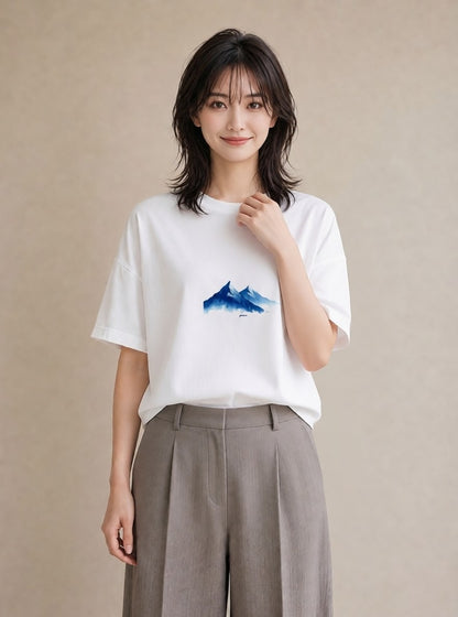 デザインTシャツ レディース 山 星空 宇宙 イラスト フェミニン 旅行 母娘コーデ 白T YMAZO