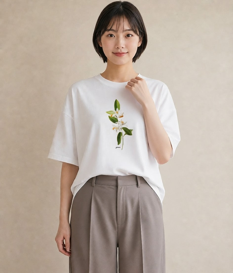プリントTシャツ レディース 金木犀 花 花柄 イラスト ヴィンテージ風 部屋着 女性向けギフト 白T YMAZO
